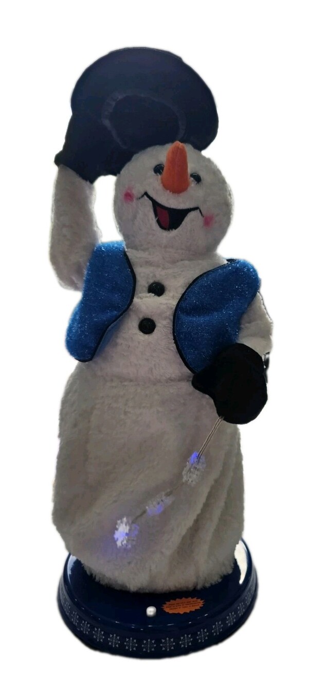 FULLY WORKS Gemmy Snowflake Spinning Snowman Blue Vest Leg Ver 2002 HTF Rare Box